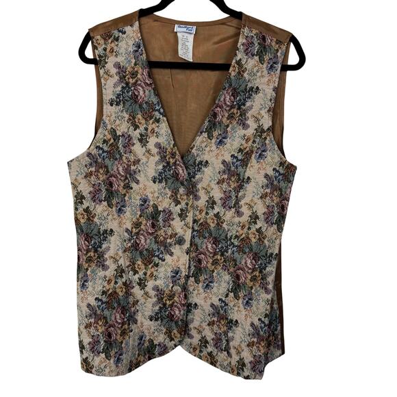 Bedford Fair Vintage Vest Waistcoat Floral Tapestry Size 18 Made in USA Brown - Picture 1 of 8